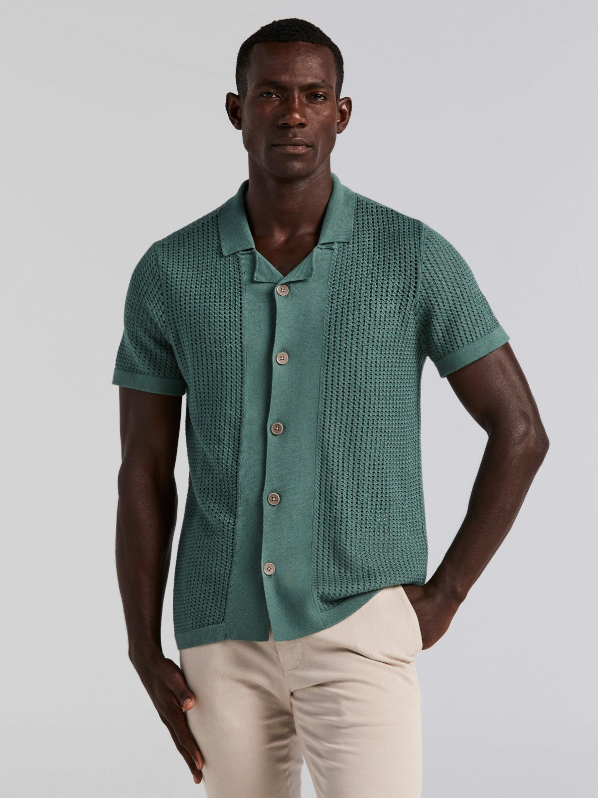 Cotton Jacquard Open Stitch Button Front Sweater -  Perry Ellis discount
