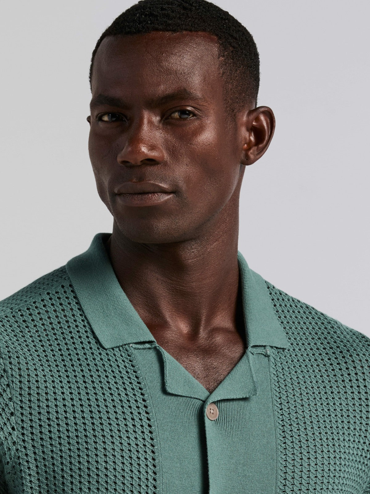 Cotton Jacquard Open Stitch Button Front Sweater -  Perry Ellis discount