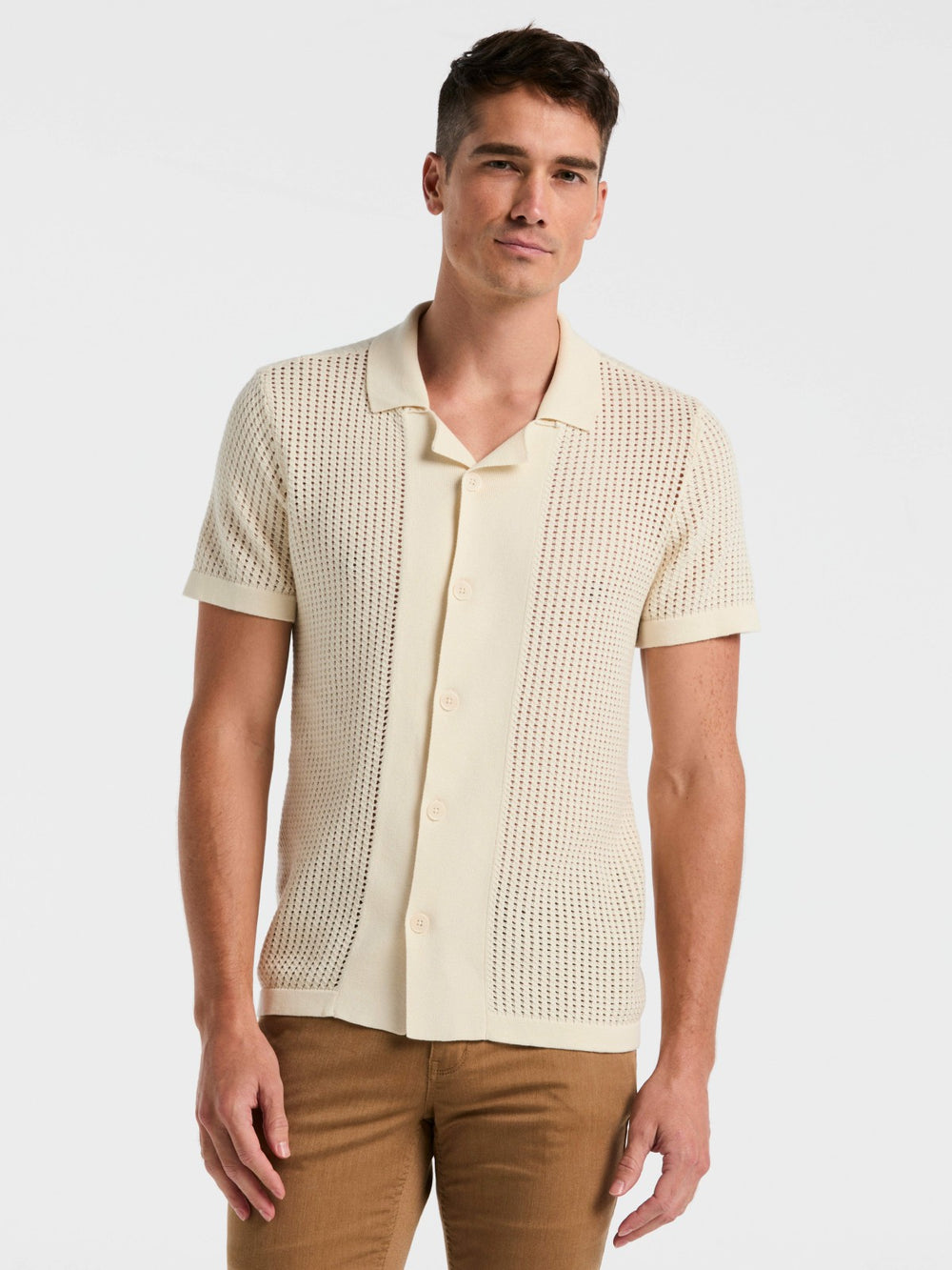 Cotton Jacquard Open Stitch Button Front Sweater -  Perry Ellis discount