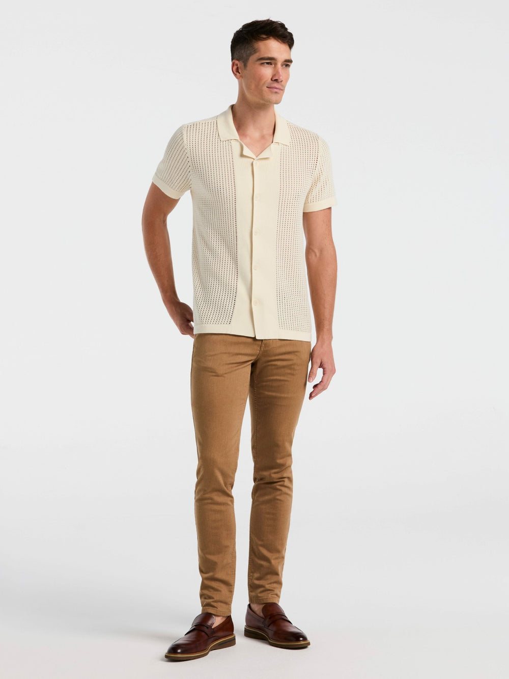 Cotton Jacquard Open Stitch Button Front Sweater -  Perry Ellis discount