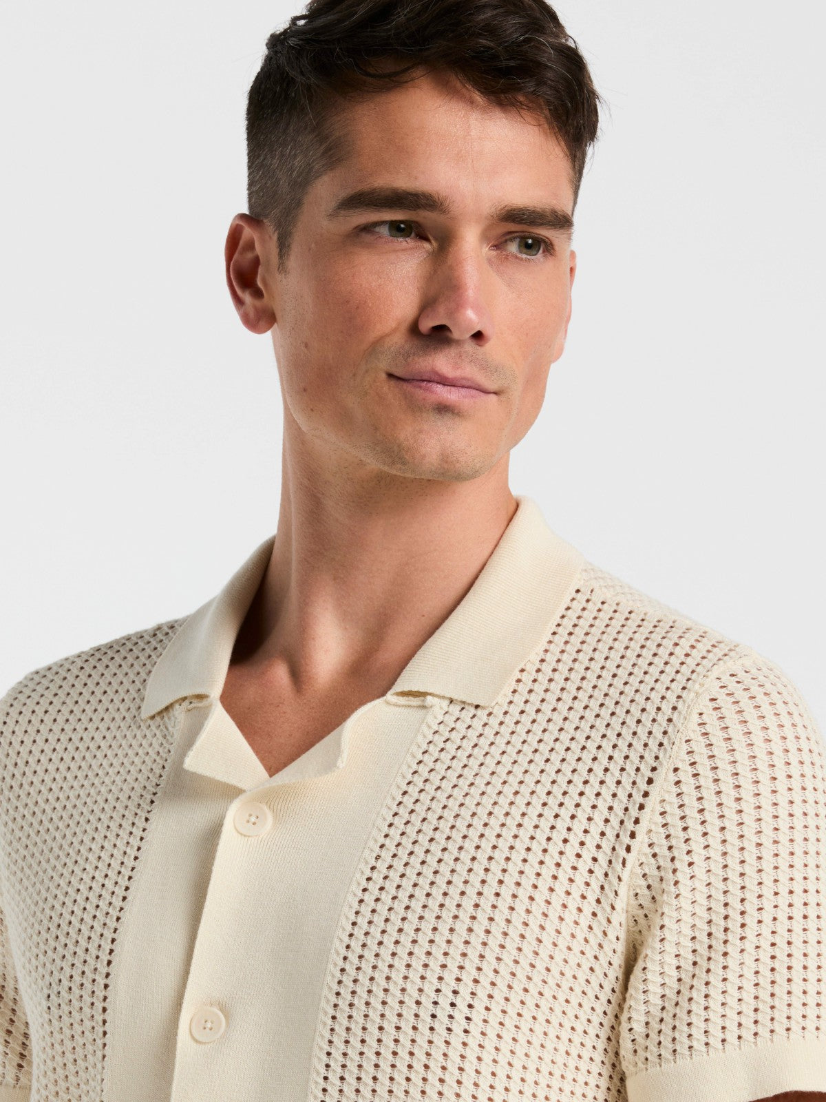 Cotton Jacquard Open Stitch Button Front Sweater -  Perry Ellis discount