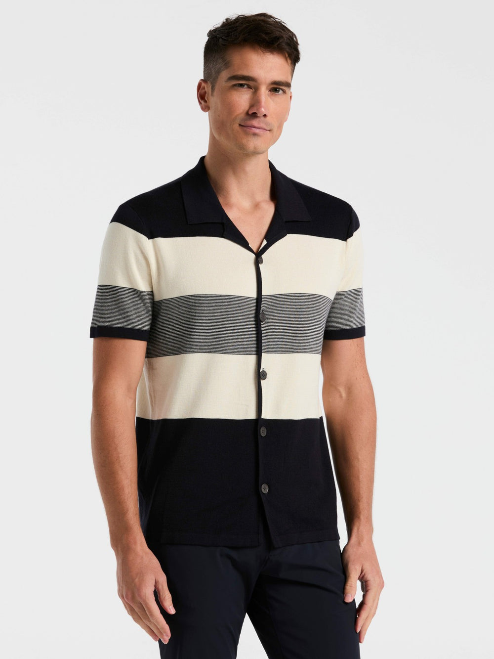 Color Block Button Front Sweater -  Perry Ellis US