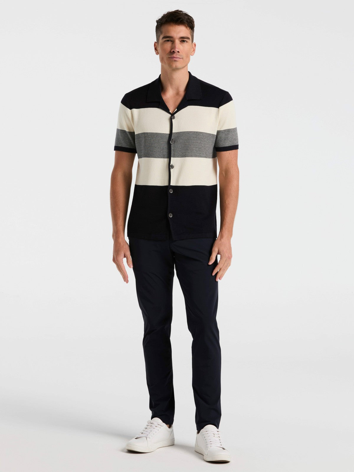 Color Block Button Front Sweater -  Perry Ellis US