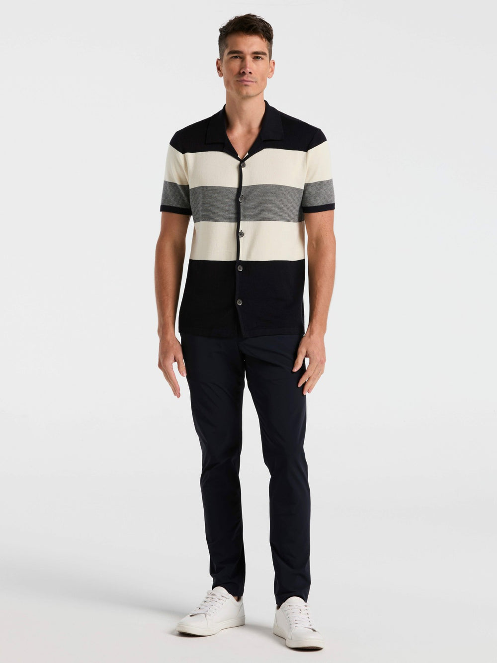 Color Block Button Front Sweater -  Perry Ellis US