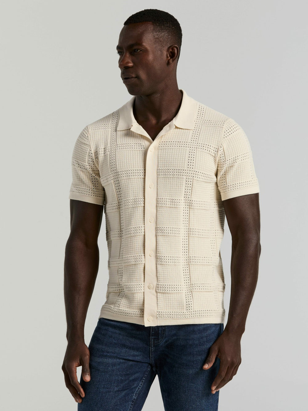 Jacquard Pattern Button Front Sweater -  Perry Ellis near me