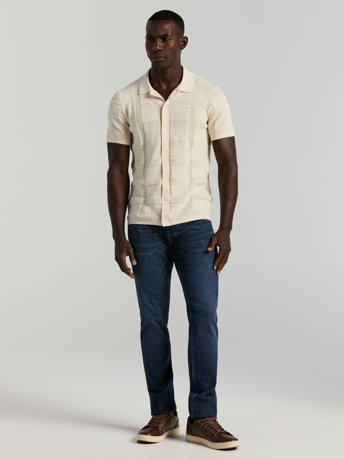 Jacquard Pattern Button Front Sweater -  Perry Ellis near me