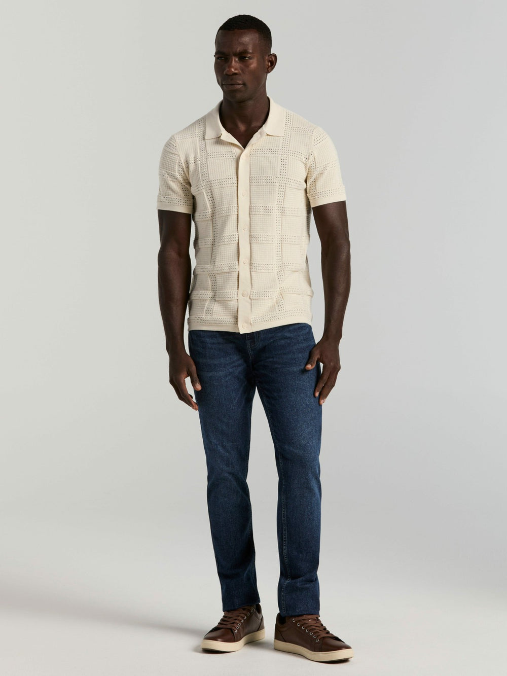 Jacquard Pattern Button Front Sweater -  Perry Ellis near me