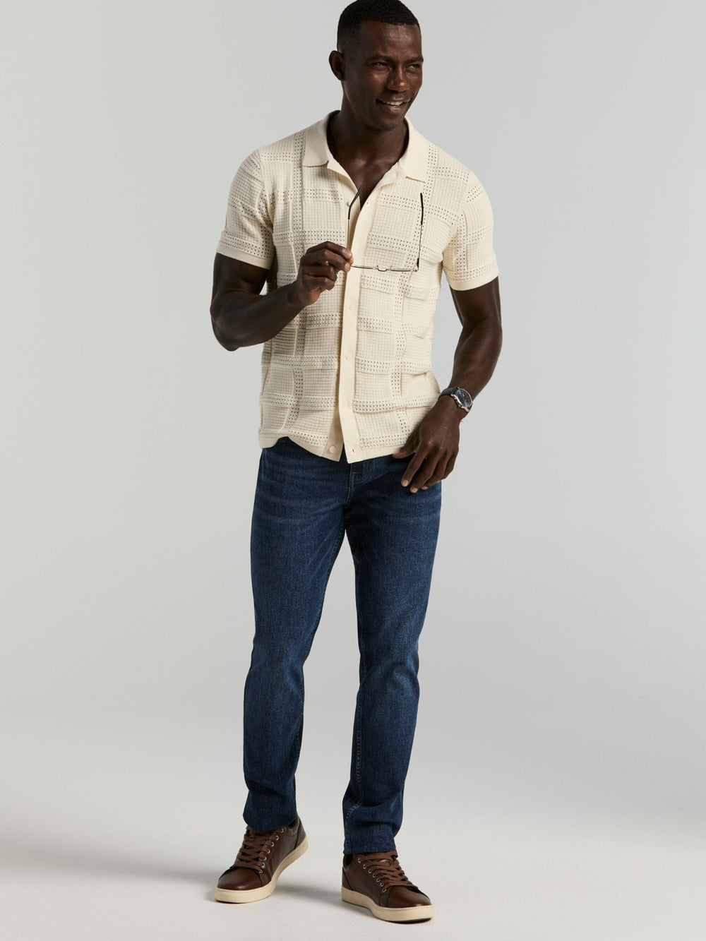 Jacquard Pattern Button Front Sweater -  Perry Ellis near me