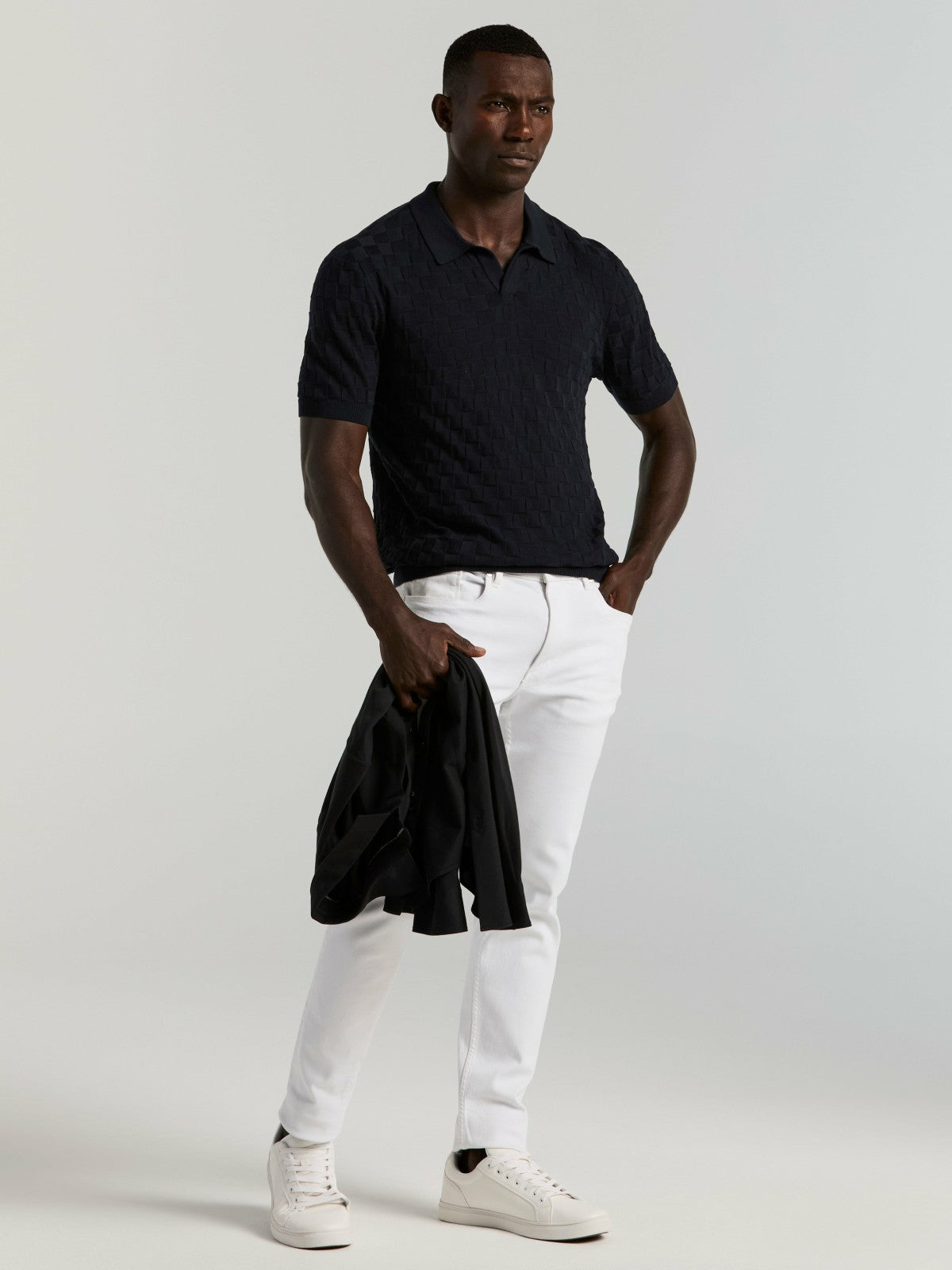 Square Pattern Open Collar Polo -  Perry Ellis for sale