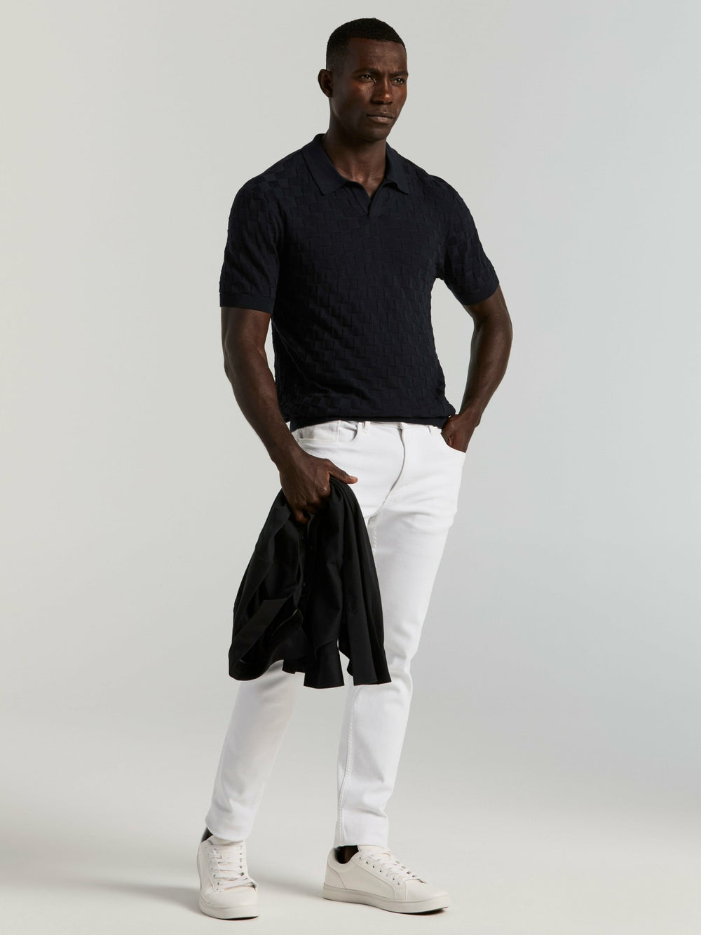 Square Pattern Open Collar Polo -  Perry Ellis for sale