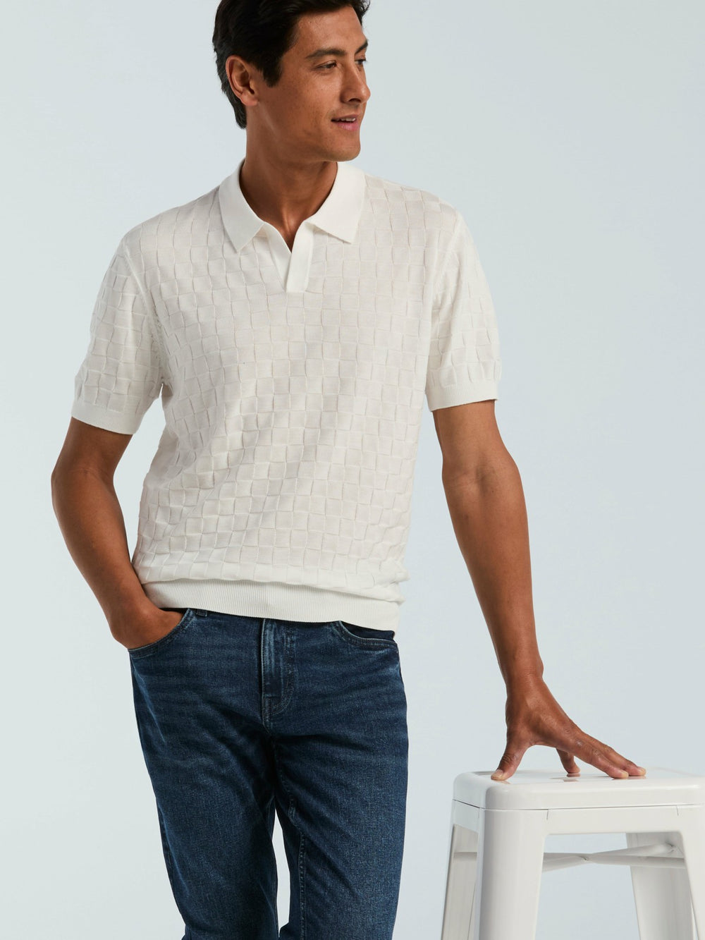 Square Pattern Open Collar Polo -  Perry Ellis for sale