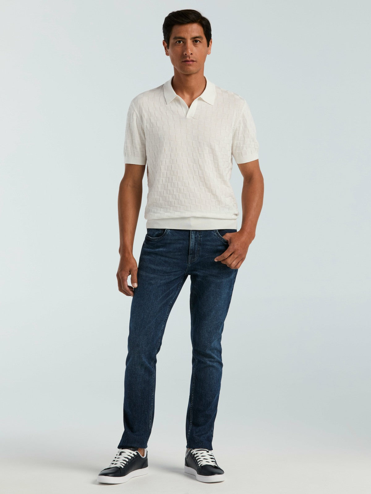 Square Pattern Open Collar Polo -  Perry Ellis for sale
