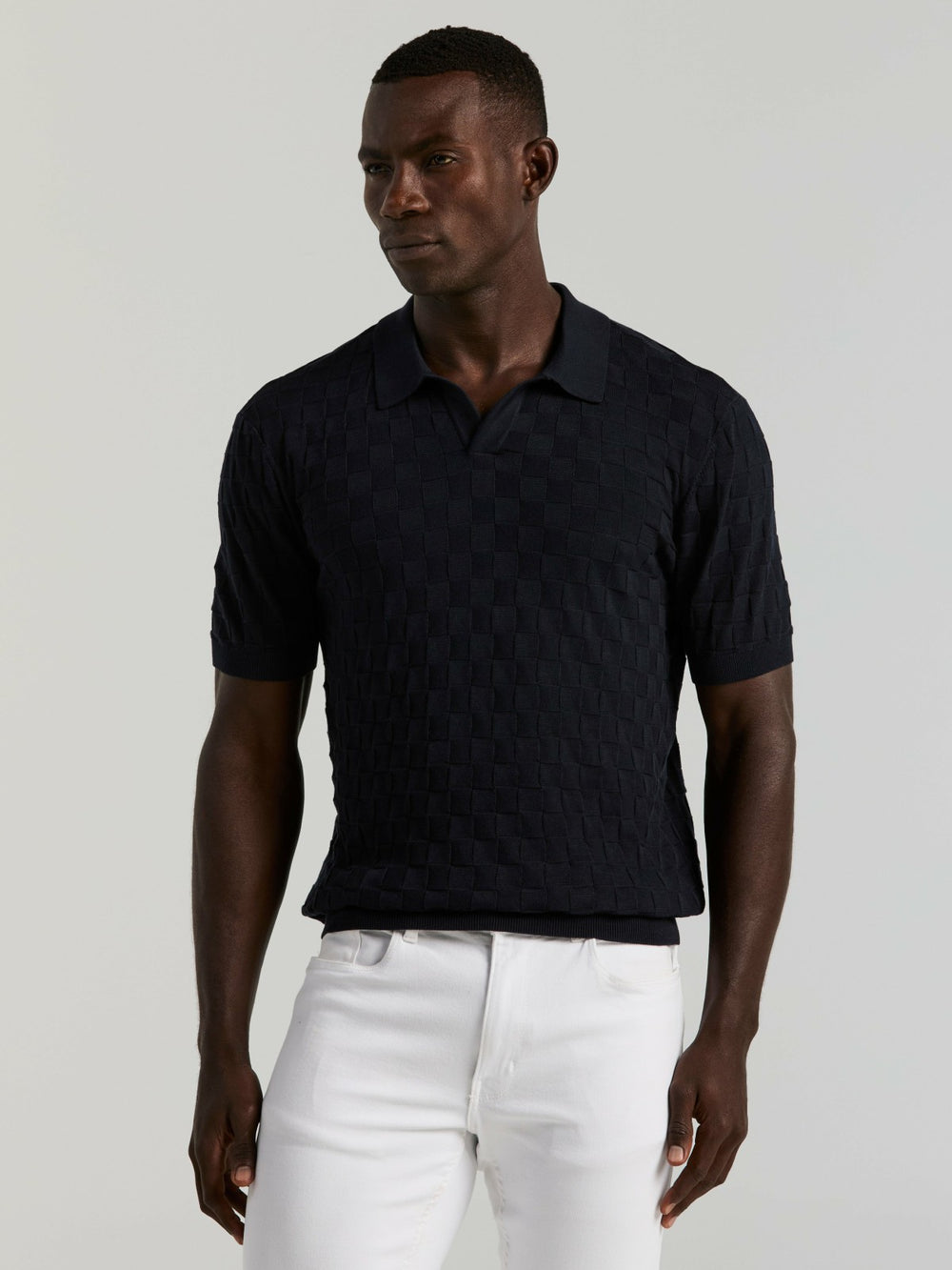 Square Pattern Open Collar Polo -  Perry Ellis for sale
