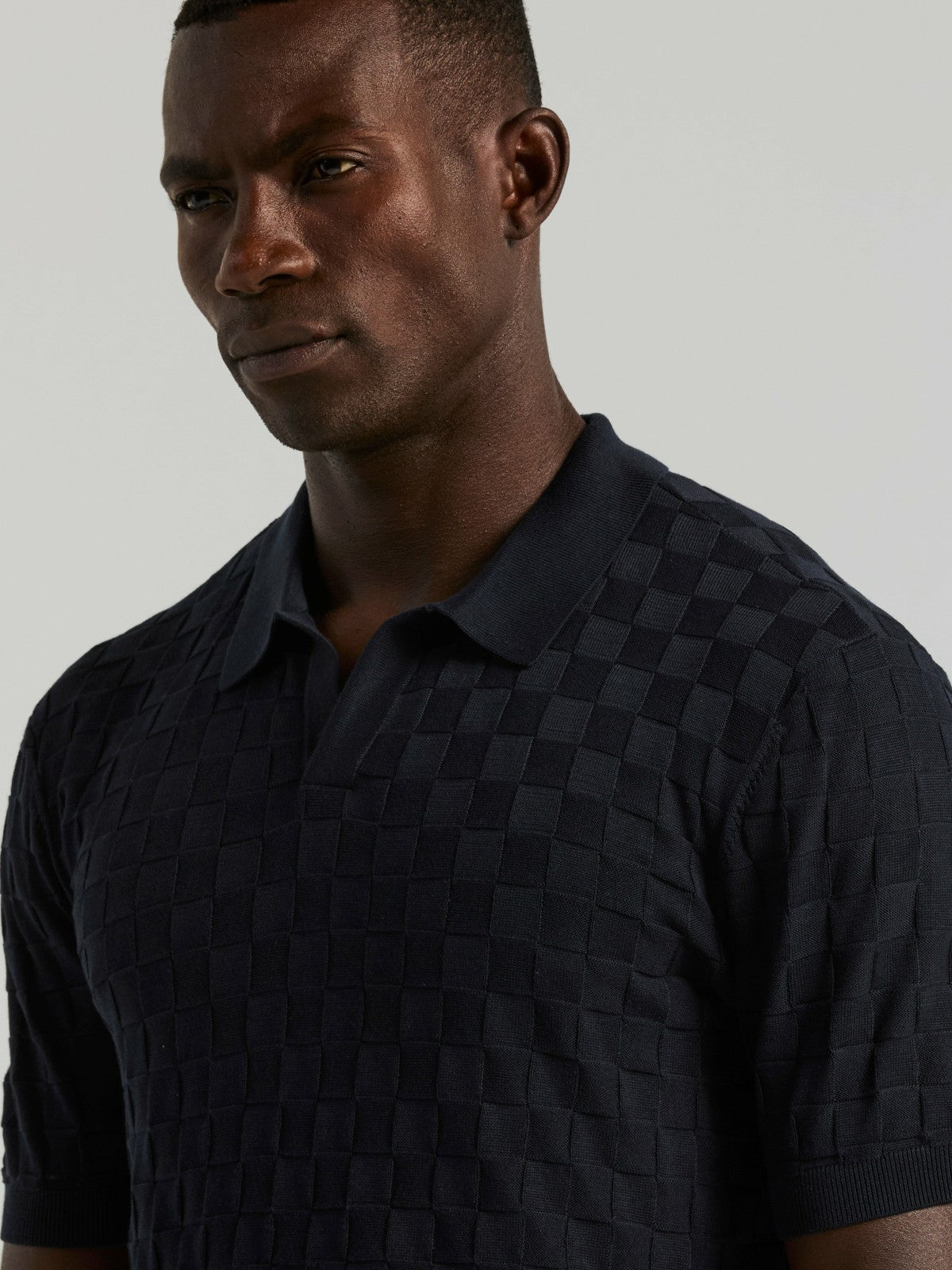 Square Pattern Open Collar Polo -  Perry Ellis for sale