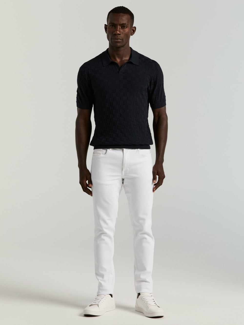 Square Pattern Open Collar Polo -  Perry Ellis for sale