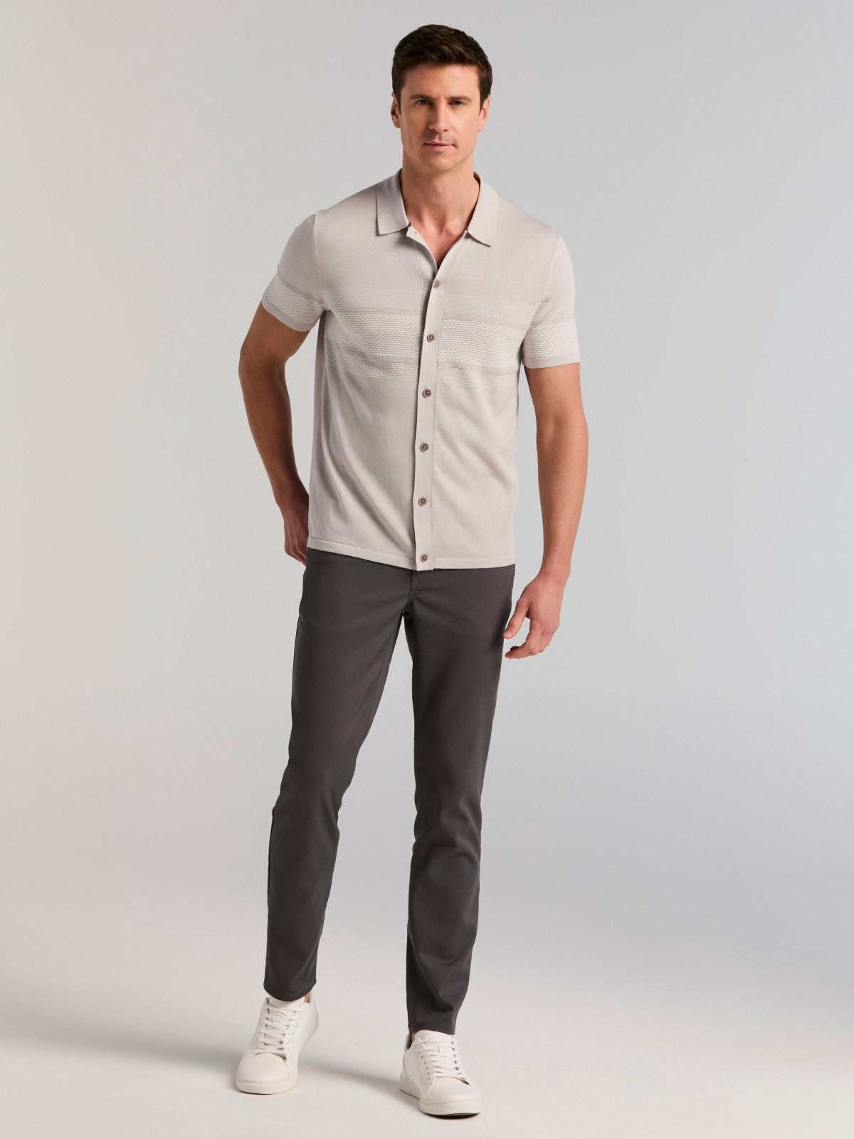 Cotton Modal Textured Button Front Sweater -  Perry Ellis on sale
