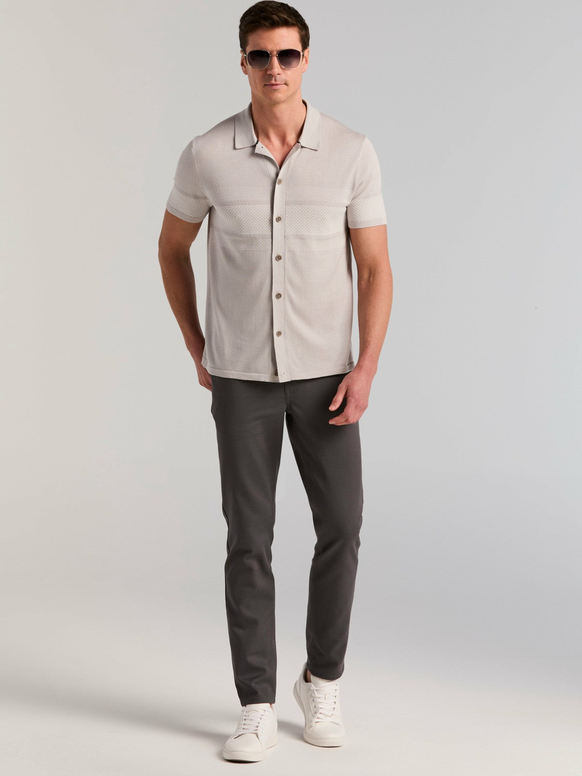 Cotton Modal Textured Button Front Sweater -  Perry Ellis on sale