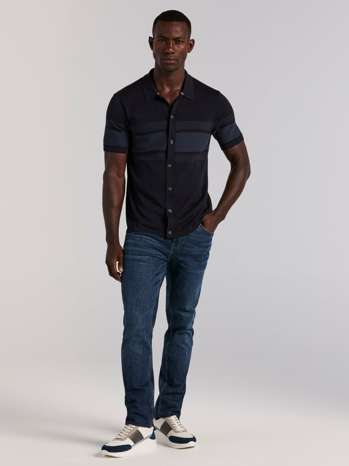 Cotton Modal Textured Button Front Sweater -  Perry Ellis on sale