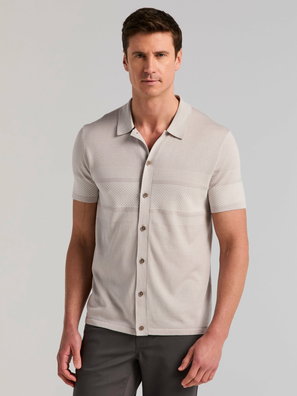 Cotton Modal Textured Button Front Sweater -  Perry Ellis on sale