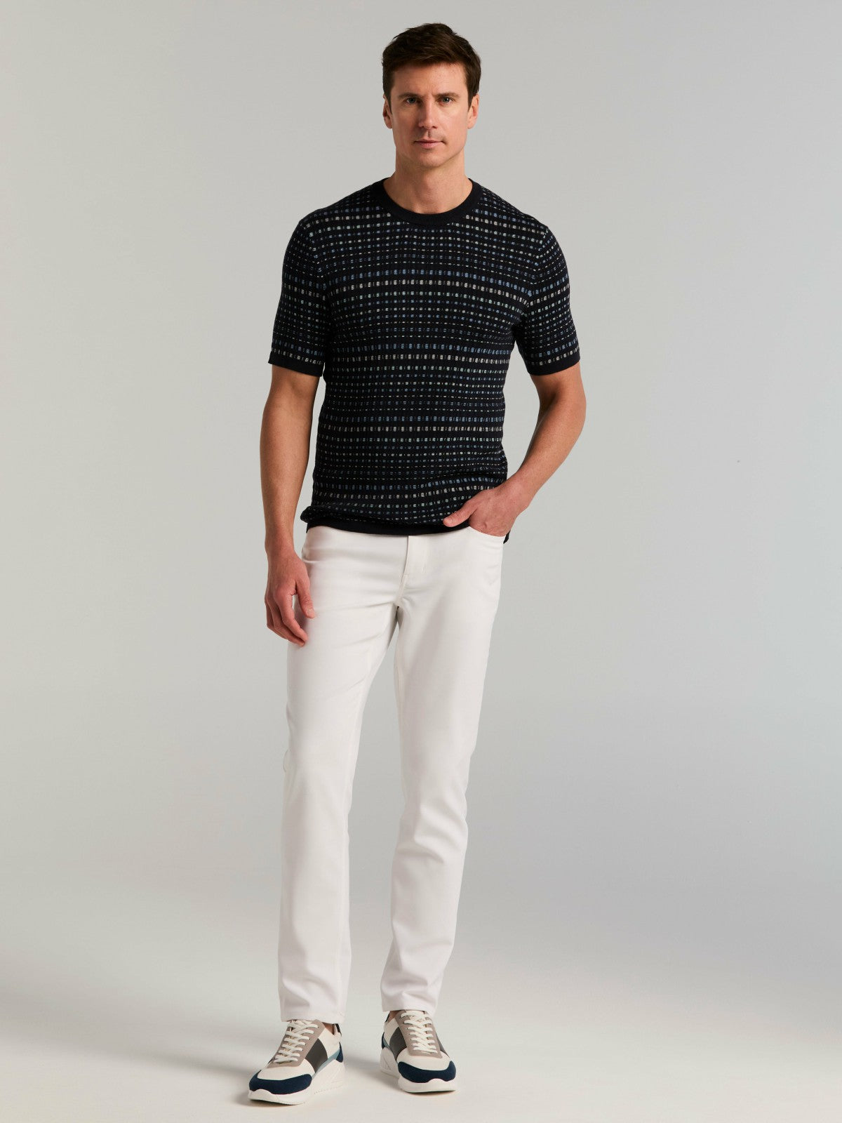 Multi Color Geometric Print Crew Sweater -  Perry Ellis online