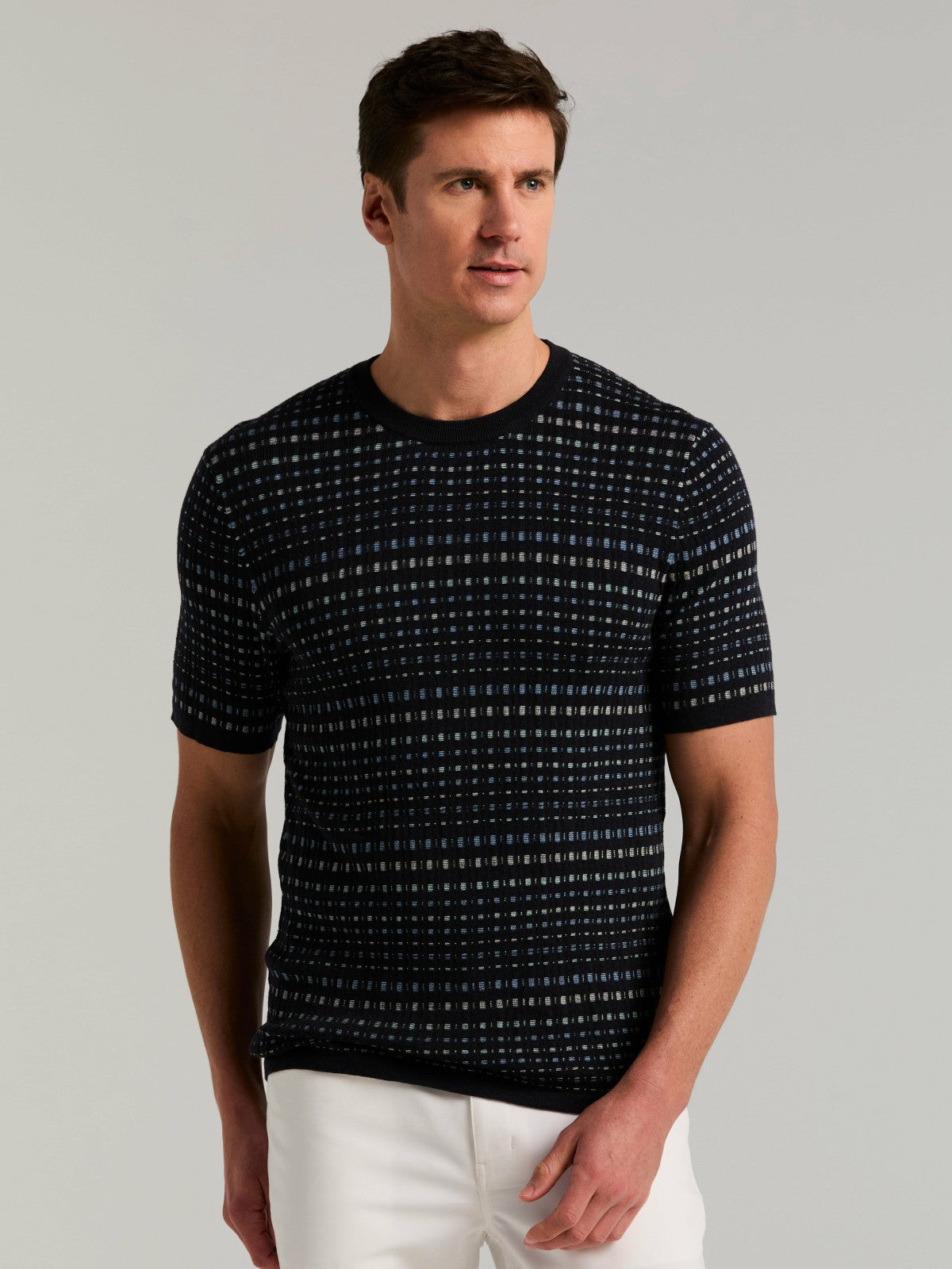 Multi Color Geometric Print Crew Sweater -  Perry Ellis online