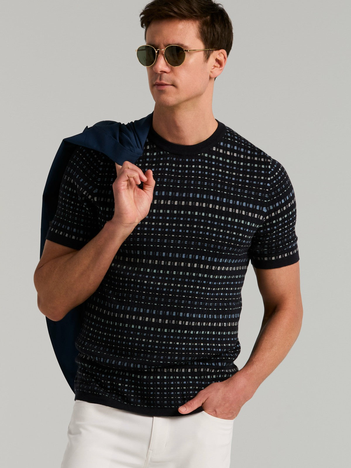 Multi Color Geometric Print Crew Sweater -  Perry Ellis online