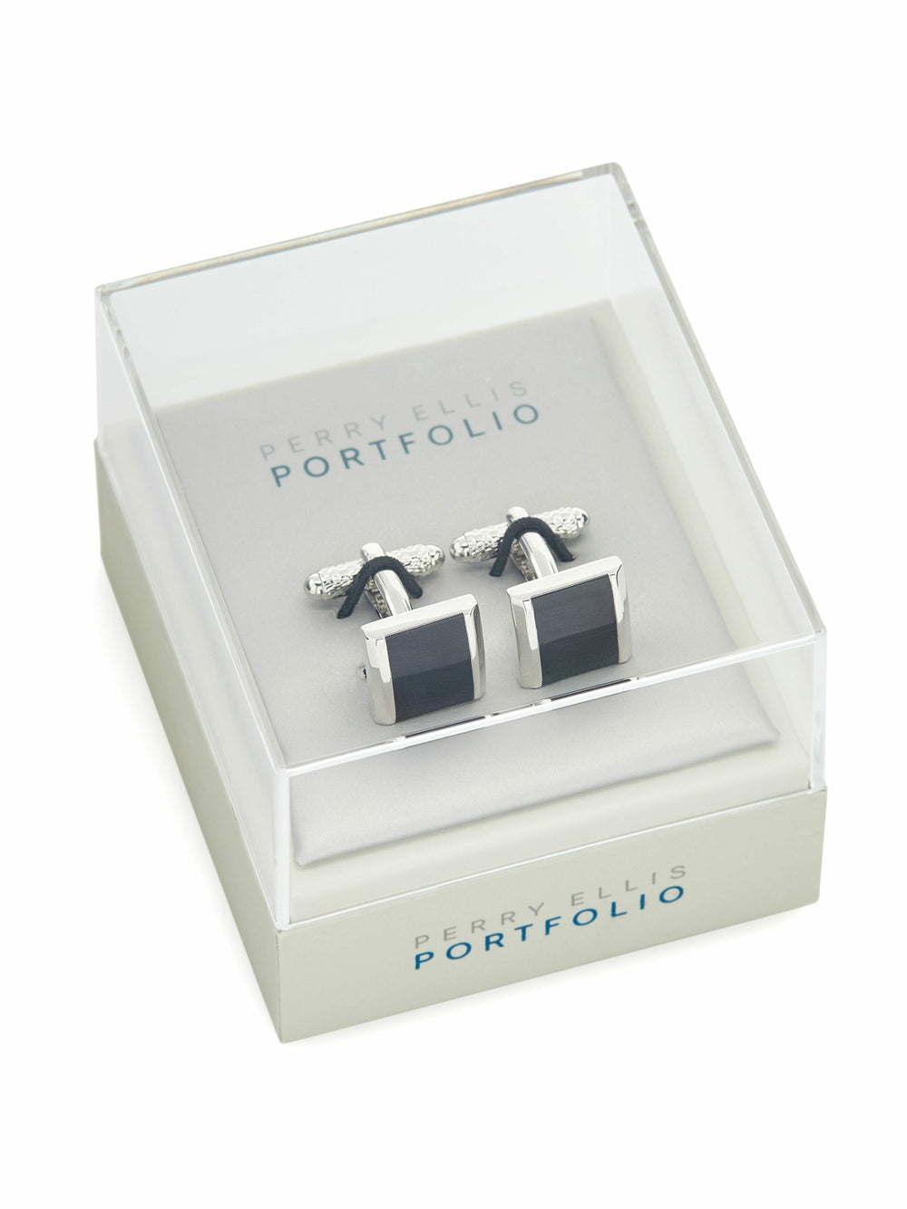 Black Square Silver Cufflinks -  Perry Ellis discount
