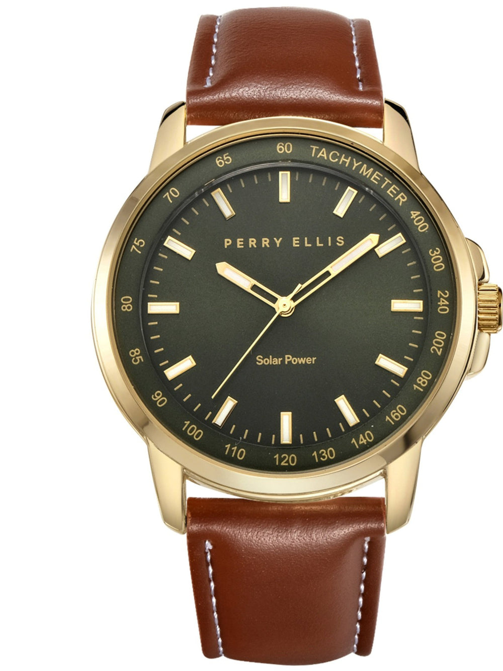 Solar Powered Vegan Cognac Leather Watch -  Perry Ellis sale
