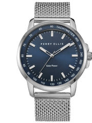 Solar Powered Silver Stainless Steel Watch -  Perry Ellis on sale